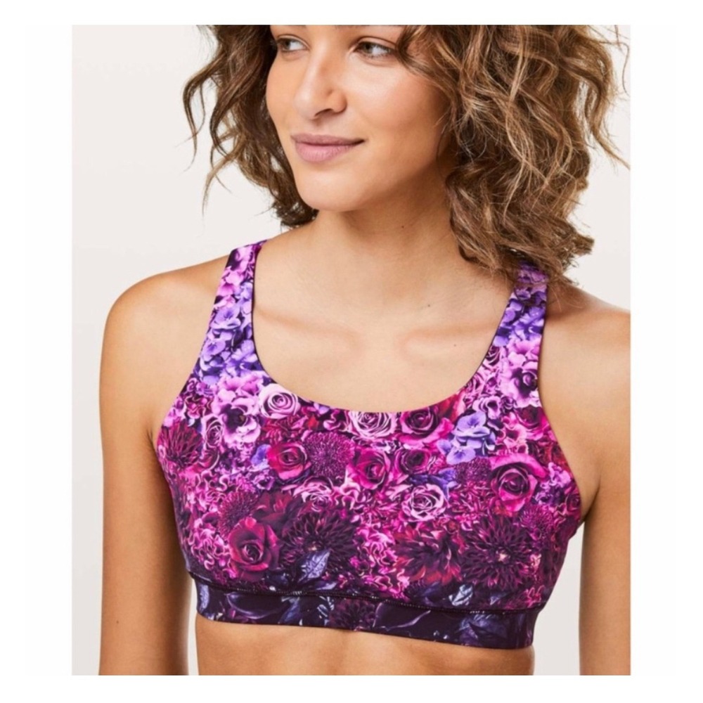 Lululemon Energy Bra Purple Bloom Floral Print Women's Size 6 Active Performance
